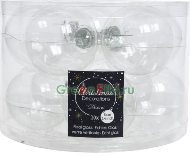 Набор стеклянных шаров 60 мм., глянцевые и матовые, прозрачный, 10 шт., Kaemingk, арт. 140356