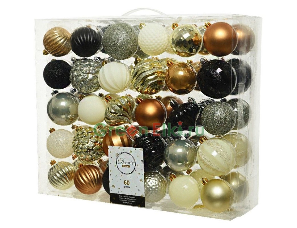 Набор пластиковых шаров Новогодний Кутюрье, коллекция Прогулка под звездами, 60-70 мм., 60 шт., Kaemingk, арт. 029581