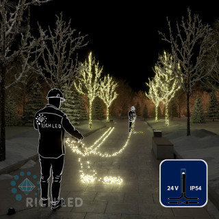 Светодиодная гирлянда Rich LED 5 Нитей по 20 м, 1000 LED, 24 В, теплая белая, черный провод, арт. RL-S5*20-B/WW