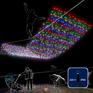 Светодиодный занавес Rich LED 2*6 м, влагозащитный колпачок, мульти, черный провод, арт. RL-C2*6-CB/M