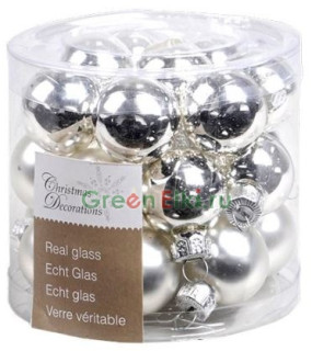 Набор стеклянных шаров 25 мм. Делюкс серебряные, глянцевые и матовые, 24 шт., Kaemingk, арт. 010223