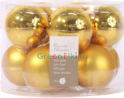 Набор стеклянных шаров 60 мм., глянцевые и матовые, насыщенно-золотой, 10 шт., Kaemingk, арт. 167194