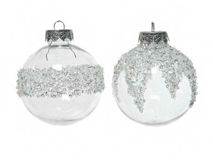 Набор пластиковых шаров Ледяная росса 80 мм, прозрачные, 12 шт, Kaemingk, арт. 165520