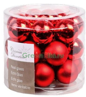 Набор стеклянных шаров 25 мм. Делюкс красные, глянцевые и матовые, 24 шт., Kaemingk, арт. 010256