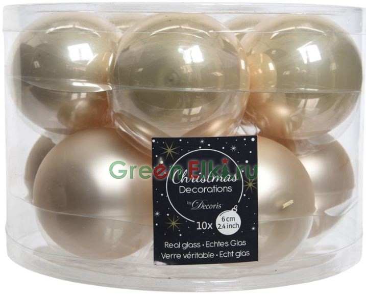 Набор стеклянных шаров 60 мм., глянцевые и матовые, перламутровый, 10 шт., Kaemingk, арт. 167195