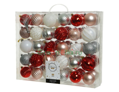 Набор пластиковых шаров Новогодний Кутюрье, коллекция Романтичный контраст, 60-70 мм., 60 шт., Kaemingk, арт. 167771