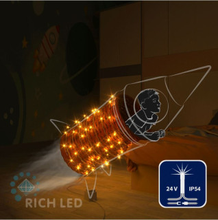 Светодиодная гирлянда Rich LED 10 м, 100 LED, 24 В, соединяемая, желтая, мерцающая, прозрачный провод, арт. RL-S10CF-24V-T/Y
