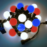 Светодиодная гирлянда большие шарики Rich LED 5 м, 20 шариков, 220 В, соединяемая, бело-сине-красная, черный провод, арт. RL-S5-20C-40B-B/WBR