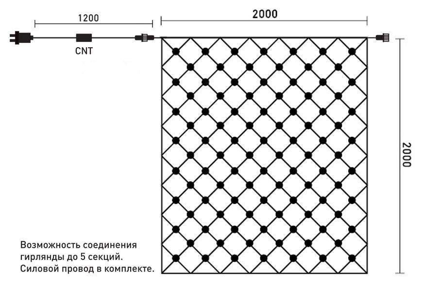 Светодиодная сетка модульная, 2х2 м., мульти, LaitCom, арт. NTL256M-10-2M 17-021