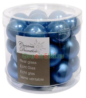 Набор стеклянных шаров 25 мм. Делюкс синие, глянцевые и матовые, 24 шт., Kaemingk, арт. 010267
