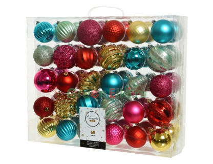 Набор пластиковых шаров Новогодний Кутюрье, коллекция Гламурное попурри, 60-70 мм., 60 шт., Kaemingk, арт. 167772