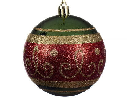  Набор пластиковых шаров Гранада 80 мм, красный, золотой, зеленый, 12 шт, Kaemingk, арт. 026783