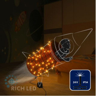 Светодиодная гирлянда Rich LED 10 м, 100 LED, 24 В, соединяемая, желтая, мерцающая, черный провод, арт. RL-S10CF-24V-B/Y