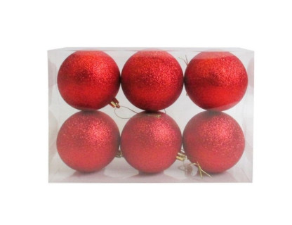 Набор однотонных пластиковых шаров, глиттер, красный, 80 мм, 6 шт.