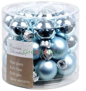 Набор стеклянных шаров 25 мм. Делюкс голубые, глянцевые и матовые, 24 шт., Kaemingk, арт. 167534