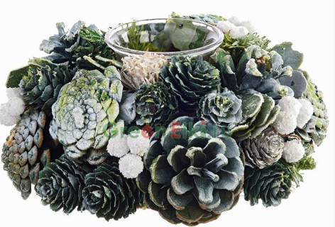 Подсвечник Фантазия с Шишками в зелёных тонах, на одну свечу, 19х9.5 см, KAEMINGK, арт. 158901