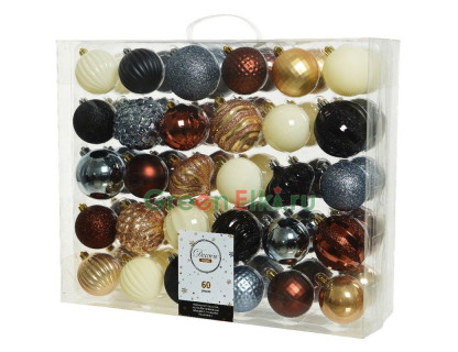 Набор пластиковых шаров Новогодний Кутюрье, коллекция Ночной регтайм, 60-70 мм., 60 шт., Kaemingk, арт. 167782