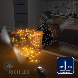 Светодиодная гирлянда Rich LED 10 м, 100 LED, 24 В, соединяемая, желтая, прозрачный провод, арт. RL-S10C-24V-T/Y