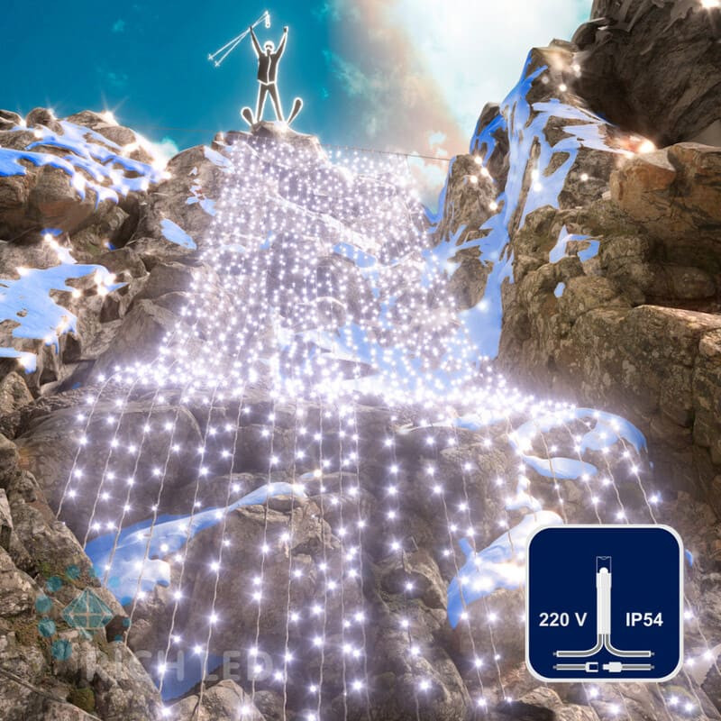 Светодиодный занавес Rich LED 2*9 м, белый, прозрачный провод, арт. RL-C2*9-T/W