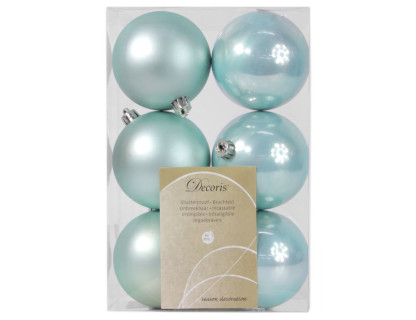 Набор пластиковых шаров Парис 80 мм., мятный, mix, 6 шт., Kaemingk, арт. 167063