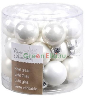 Набор стеклянных шаров 25 мм. Делюкс белые, глянцевые и матовые, 24 шт., Kaemingk, арт. 010244