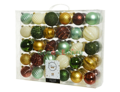 Набор пластиковых шаров Новогодний Кутюрье, коллекция Осеннее вдохновение, 60-70 мм., 60 шт., Kaemingk, арт. 167783