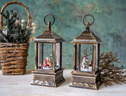 Светодиодный снежный фонарь Снеговик у Ёлочки 27 см, тёплая белая LED подсветка, арт. PT-22115