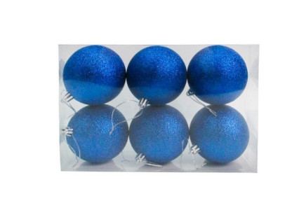 Набор однотонных пластиковых шаров, глиттер, синий, 80 мм, 6 шт.