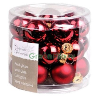 Набор стеклянных шаров 25 мм. Делюкс бордовые, глянцевые и матовые, 24 шт., Kaemingk, арт. 010292