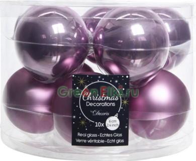 Набор стеклянных шаров 60 мм., глянцевые и матовые, сиреневый, 10 шт., Kaemingk, арт. 167199