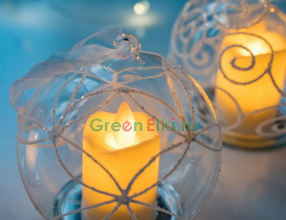 Украшение на елку Свеча в Шаре 10х10 см., орнамент цветочное плетение, тёплый белый LED-огонь, Edelman, арт. 1088131-2