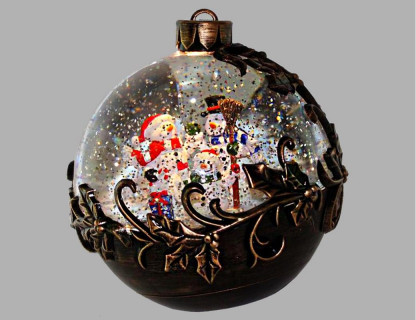 Светодиодный шар-фонарь Хоровод Снеговичков 25 см, пластик, тёплая белая LED подсветка, арт. PT-22361