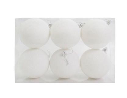 Набор однотонных пластиковых шаров, глиттер, белый, 80 мм, 6 шт.