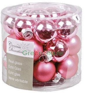 Набор стеклянных шаров 25 мм. Делюкс розовые, глянцевые и матовые, 24 шт., Kaemingk, 010290