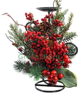 Подсвечник Новогодняя Клюковка на одну свечу, 33 см, KAEMINGK, арт. 76027