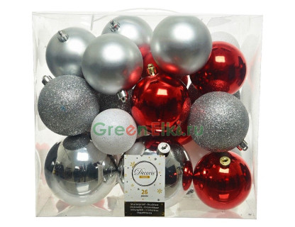 Набор пластиковых шаров Снежная клюква, 10/8/6 см., 26 шт., Kaemingk, арт. 020003
