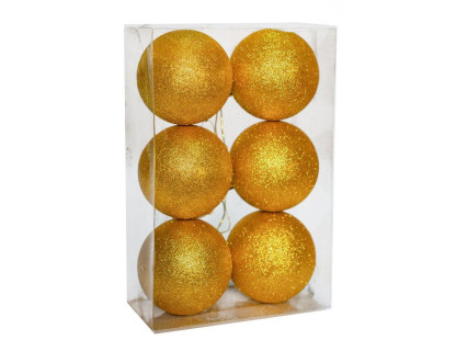 Набор однотонных пластиковых шаров, глиттер, золото, 80 мм, 6 шт.