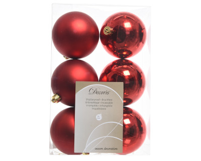 Набор пластиковых шаров Парис 80 мм., красный, 6 шт., mix, Kaemingk, арт. 022052