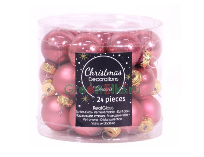 Набор стеклянных шаров 25 мм. Делюкс розовый бархат, глянцевые и матовые, 24 шт., Kaemingk, арт. 167603