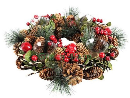 Подсвечник-венок Рождественский Этюд, на 4 свечи, с шишками и ягодами, 33 см, KAEMINGK, арт. 621689 