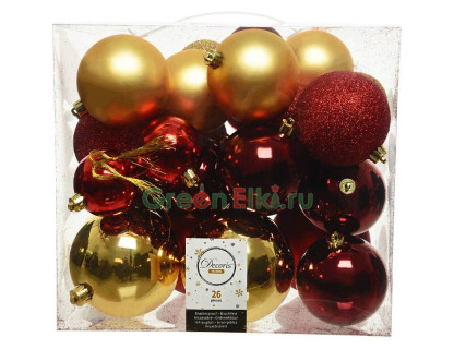 Набор пластиковых шаров Новогодний микс, 10/8/6 см., 26 шт., Kaemingk, арт. 171631