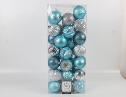 Набор пластиковых шаров Магия Винтажа, колллекция Серебро в Небесах 80 мм, 42 шт, Kaemingk арт. 220001