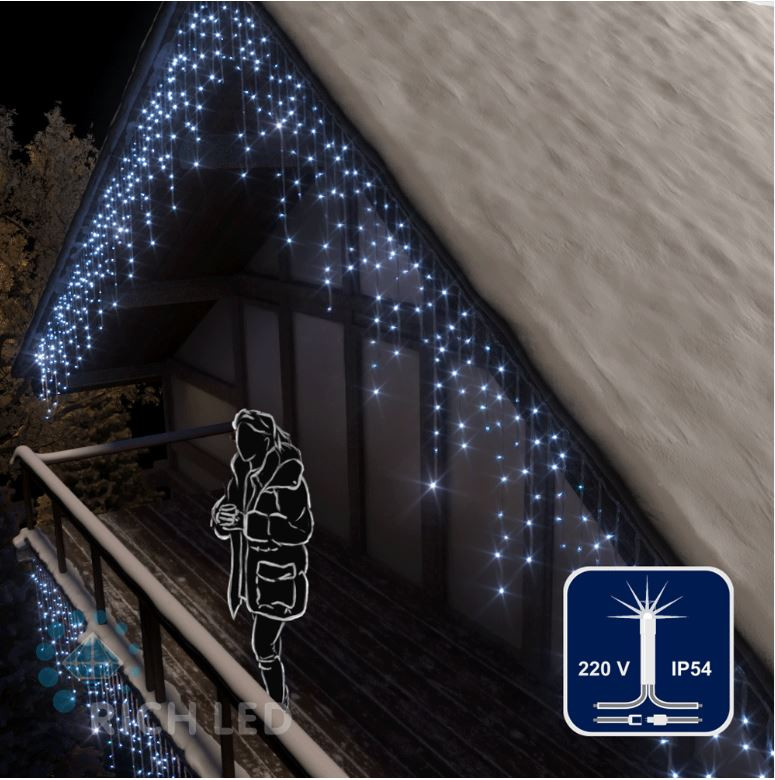 Светодиодная бахрома Rich LED, 3*0.9 м, белая, мерцающая, прозрачный провод, арт. RL-i3*0.9F-T/W