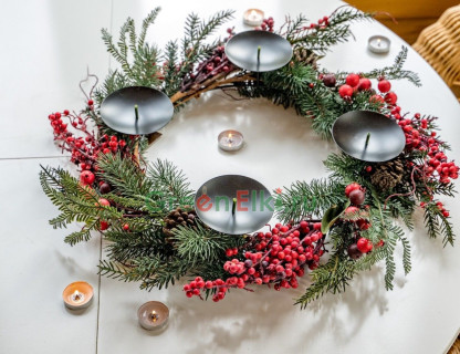 Подсвечник-венок Новогодняя Клюковка на четыре свечи , 60 см, KAEMINGK, арт. 76029