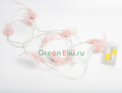 Светодиодная гирлянда Перышки светло-бежевые 1.8 м., 10 LED ламп, теплый белый, Kaemingk, арт. 481918-бежевая