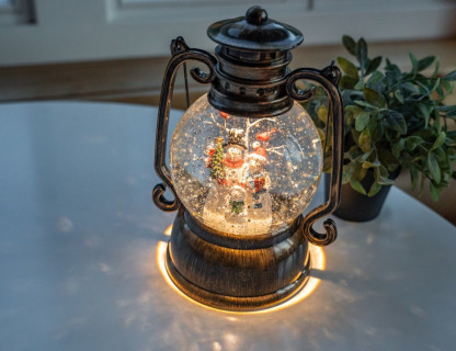 Светодиодный снежный фонарь Семья Снеговиков 28 см, пластик, тёплая белая LED подсветка, арт.  PT-22235