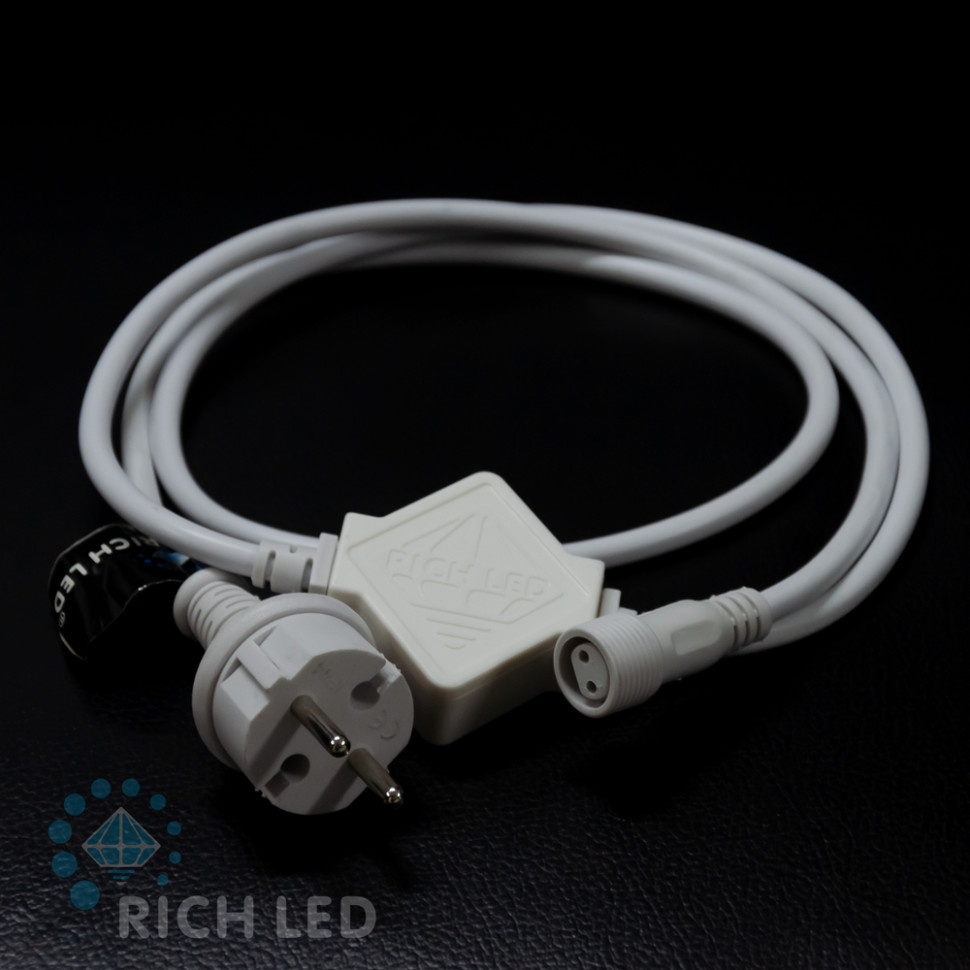 Блок питания универсальный для статичных и флэш изделий Rich LED, 2А, для соединения до 10 шт, провод белый, 220 В, арт. RL-220AC/DC-2AF-W