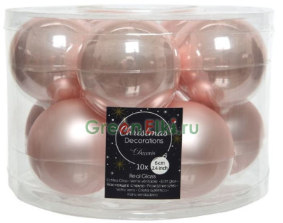 Набор стеклянных шаров 60 мм., глянцевые и матовые, нежно-розовый, 10 шт., Kaemingk, арт. 140127