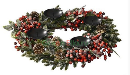 Подсвечник-венок Ягодный Хоровод на четыре свечи, 60 см, KAEMINGK, арт. 76019