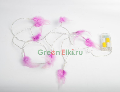 Светодиодная гирлянда Перышки сиреневые 1.8 м., 10 LED ламп, теплый белый, Kaemingk, арт. 481918-сиреневая